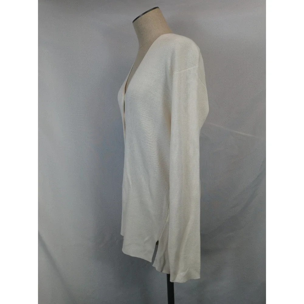 Worthington Cardigan Sz L Ivory Fine Knit V-Neck Classic Career Office‎ Sweater